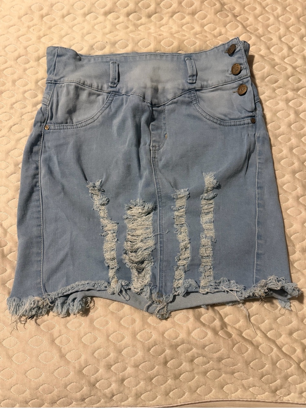 Light Blue Distressed Denim Mini Skirt